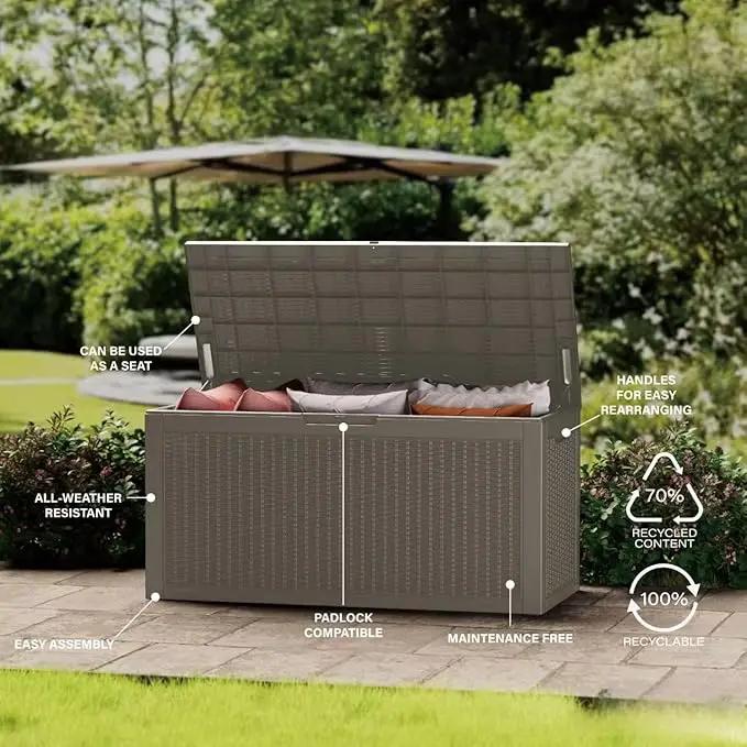 180 Gallon Resin Deck Box, Waterproof Outdoor Storage Bin for Patio Furniture, Pool Accessories, and Garden Tools, Lockable & UV-Resistant, Grey, photo 6 of 9