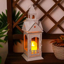 TRIROCKS Rustic Style Metal Candle Lantern 12'' High Decorative Outdoor Lantern Candle Holder with Tempered Glass House Shape for Home Living Room Garden Patio Parties Indoors Outdoors (White) by CozyNest Decor