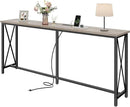 SUPERJARE 70 Inch Console Table with Outlets and USB-C Port, Extra Long Behind Couch Sofa Table with X-Shaped Design, Narrow for Entryway, Living Room, Metal Frame, Wooden Top, Grey Oak by CozyNest Decor