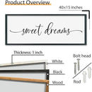 SRSZHIYUE Sweet Dreams Above Bed Wall Decor, 40"x15" Large Rustic Master Bedroom Over Bed Sign Guest Room Couples Wood Framed Farmhouse Horizontal Hanging Decoration (Black) by CozyNest Decor