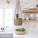 Flexzion Hanging Plant Basket (2 Pack) Cotton Rope Basket Indoor Planter Hanger (up to 7 Inch Flower Pot) Macrame Woven Organizer Bin Home Decor Storage Organizer 20" Hanging Rope, Brown by GreenHaven Gardens