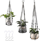 3-Pack Macrame Plant Hanger Indoor - Hanging Planter Basket for Indoor Outdoor - Decorative Boho Plant Holders Set with Beads - Ceiling Flower Pot Holder with 6 Hooks - 35"/30"/24" Gray by GreenHaven Gardens