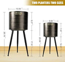 Harvest Land Plant Pots with Stand, Set of 2 Large Modern Planters Metal Tall Handmade Flower Pots with Drainage Holes Indoor Outdoor,Black by CozyNest Decor