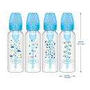 Dr. Brown's Natural Flow Anti-Colic Options+ Narrow Baby Bottle, Blue Nature, 8 oz/250 mL, with Level 1 Slow Flow Nipples, 0m+, 4 Pack by TinyTreasures Baby Boutique