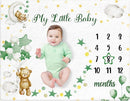 Sleeping Bear Monthly Baby Milestone Blanket Bear Star Balloon Flannel Blanket Boy Newborn Infant Swaddle Growth Chart Baby with Frame for Boys Girls Nursery (Green) by TinyTreasures Baby Boutique