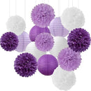 Purple-White Lavender Party Decorations Paper Flowers Lanterns - 15PCS Birthday Graduation Tissue Pom Poms Streamers, Baby Bridal Shower Wedding Retirement Bachelorette Hanging Supplies Decor Hugfond by CozyNest Decor