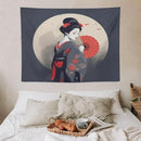 Japanese Woman Geisha Tapestry Asian Red Cherry Blossom Red Sun Traditional Kimono Folk Tapestries Home Decor for Living Room Bedroom Apartment Farmhouse Dorm 40"x30" by CozyNest Decor