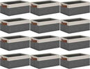 GhvyenntteS Small Fabric Storage Bins 12 Pack, Storage Basket with Leather Handles, Closet Storage Bins for Shelves, Storage Baskets for Shelves, Home, Office (Grey/White, 11.8" x 7.87" x 5.11") by CozyNest Decor