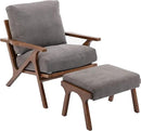 Mid Century Modern Accent Chair with ottoman, Farmhouse Linen Upholstered Living Room Armchair and Ottoman Set, 23" Seat Wide Retro Leisure Lounge Chair with Wood Frame for Home, Bedroom, Office, Grey by CozyNest Decor