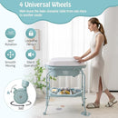 BABY JOY Baby Bathtub with Changing Table, Foldable Infant Diaper Changing Station with Storage Tray, Waterproof Pad, Portable Newborn Nursery Organizer Bath Stand with 4 Universal Wheels (Blue) by TinyTreasures Baby Boutique
