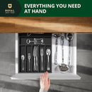 ROYAL CRAFT WOOD Luxury Bamboo Kitchen Drawer Organizer - Silverware Organizer - Utensil Holder and Cutlery Tray with Grooved Drawer Dividers for Flatware and Kitchen Utensils (7 Slot, Black) by CozyNest Decor