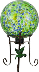 10 Inch Glass Gazing Ball, with 9.4" Tall Metal Gazing Globe Stand, Glass Balls Display Holder Set for Outdoor Garden Lawn Yard Decoration, Bright Summer Burst by CozyNest Decor