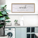 Wash Your Worries Away Bathroom Wall Art 24×10 Inch Wood Framed Decor Funny for Laundry Room Restroom Modern Rustic Inspirational Sign (Wood) by CozyNest Decor