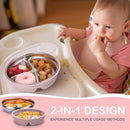 Nuogo 1 Pcs Stainless Steel Baby Suction Plates with Removable Silicone Shell 2-in-1 Metal Toddler Bowl Divided for Picky Eaters Kids Feeding Led Weaning Supplies, Dishwasher Safe (Dark Pink) by TinyTreasures Baby Boutique