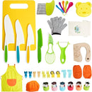 38 Pcs Kids Knife Set, BPA Free Montessori Kitchen Cooking Tools-Kid Safe Knifes, Crinkle Cutters, Avocado Slicer, Cutting Board, Peeler, Apron Gloves Set, Kitchen Tools for 3+ Year Old Girl Boy by TinyTreasures Baby Boutique