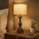 BOBOMOMO 27" Farmhouse Table Lamp Set of 2 with USB A+C for Bedroom Living Room Vintage Rustic Traditional Nightstand Bedside Lamps Retro Side Table Lamps (Black) by CozyNest Decor