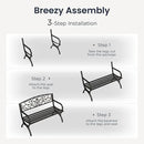 PHI VILLA 50Inch Cast Iron Steel Frame Garden Bench Patio Furniture Chair Outdoor Bench w/Floral Design Backrest, Slatted Seat for Park, Yard & Porch, Bronze
