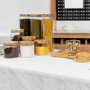 70oz Straight cylindrical Airtight Storage Jars with Bamboo Lid Set of 3 Storage Container Glass Jars, Kitchen Canister for Noodles, Pasta and Coffee beans (‎with Black Lable) by CozyNest Decor
