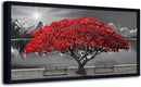 Black and White Red Tree Wall Art Canvas Print Picture Large Red Tree Landscape Modern Artwork for Living Room Bedroom Office Home Wall Decor With Frame 29X58inch Black Framed by CozyNest Decor