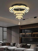 Flashing God Modern Crystal Chandeliers Dia 24" Black Chandelier Flush Mount Ceiling Light for Bedroom Living Room Dining Room Hallway Dimmable 3 Rings LED Celing Lighting Fixtures by CozyNest Decor