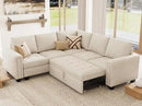 Belffin Modular Sectional Sleeper Sofa with Pull Out Couch Bed Velvet Convertible L Shaped Sectional Couch for Living Room Apartment Beige by CozyNest Decor