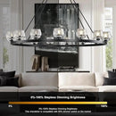 Black Wagon Wheel Chandelier, 59 Inch Black Chandeliers with Unique Glass Shade, 15-Light Crystal Large Wagon Wheel Chandeliers for Dining Room, High Ceiling Round Chandelier for Living Room, Foyer by CozyNest Decor
