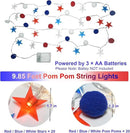 4th of July Decorations 9.85FT Red White and Blue Star String Lights Pom Pom Star Lights Battery Operated with Timer Fairy Lights for Independence Day Memorial Patriotic Fourth of July Decor for Home by CozyNest Decor