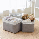 TheWarmHome Organization and Storage Basket for Organizing - 3 Pack 16x12x12 inch Cube Storage Bin Fabric Storage Cubes for Organizer Cloth Gift Toy Closet (White & Grey) by TinyTreasures Baby Boutique