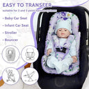 Infant Car Seat Insert and Strap Covers, Very Soft Car Seat Head Support Baby Girl Boy, Reversible Newborn Carseat Insert Cushion Fits for Stroller, Baby Swing, Bouncer (Purple Floral) by TinyTreasures Baby Boutique