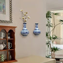 Set of Two Blue and White Porcelain Wall Vases for Flowers – Handmade Chinoiserie Ceramic Wall Mounted Flower Vase, Decorative Hanging Vases for Living Room, Bookshelf & Indoor Décor by CozyNest Decor