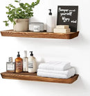 24"x6.8"x1.6" Slanted Floating Wall Shelves 2-Pack - Rustic Brown Finish, Heavy-Duty Solid Wood Design with Hidden Brackets - Perfect for Living Room, Kitchen, Bathroom, or Office by CozyNest Decor