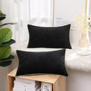 decorUhome Chenille Soft Throw Pillow Covers 12x20 Set of 2, Lumbar Velvet Farmhouse Neutral Decorative Euro Pillow Covers with Stitched Edge for Couch Sofa Bed Home Decor, Black by CozyNest Decor