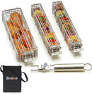 Kabob Grilling Baskets – Set of 3 Stainless Steel BBQ Baskets (12" x 2" x 2") with Removable Handle and Latching Lid – Great for Grilling Vegetables or Meat Over Campfires and Outdoor Grills by GreenHaven Gardens