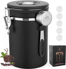Coffee Canister with Scoop,Date Tracker 304 Stainless Steel Airtight Container One-Way CO2 Valve for Coffee Beans,Tea,Sugar,Kitchen Storage (Black, 22oz) by CozyNest Decor