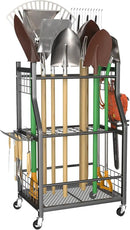 WALMANN Garden Tool Organizer with Wheels for Garage, Rakes/Shovels/Yard Tools Storage Stand for Garden, Shed, Indoor/Outdoor Long-Handled Tools Rolling Cart by GreenHaven Gardens
