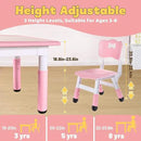FUNLIO Kids Table and 4 Chairs Set for Ages 3-8, Height Adjustable Toddler Table and Chair Set, Easy to Wipe Arts & Crafts Table, for Classrooms/Daycares/Homes, CPC & CE Approved (5 pcs Set) - Pink by CozyNest Decor