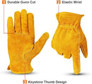 OZERO Leather Work Gloves Flex Grip Tough Cowhide Gardening Glove for Men and Women (Medium, Gold With Mesh Linning) by GreenHaven Gardens