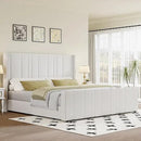 King Size Bed Frame and Headboard, Soft Velvet Upholstered Bed Frames with Vertical Channel Tufted Wingback Headboard & Footboard, Soft Bed Frame King, Noise Free, Easy Assembly, White by CozyNest Decor
