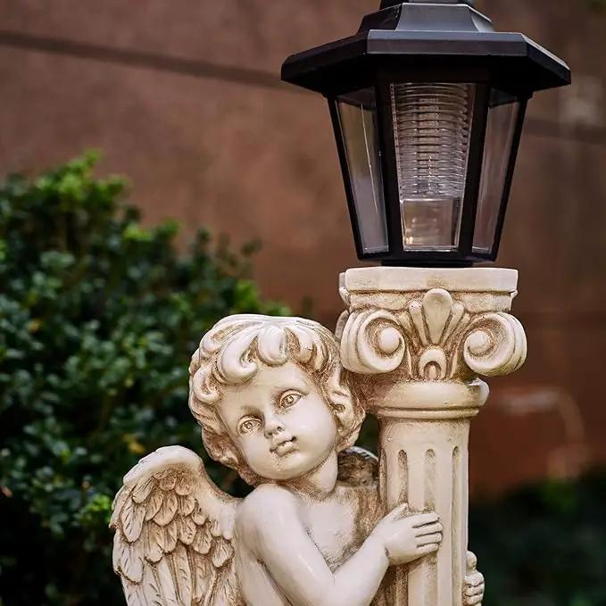 Angel Statue with Solar Lights (Left) 19.7 Inch, Solar Cherub Angel Garden Statue with Roma Pillar for Garden Decor, Porch, Patio, Yard Art Decorations, Polyresin, photo 8 of 8