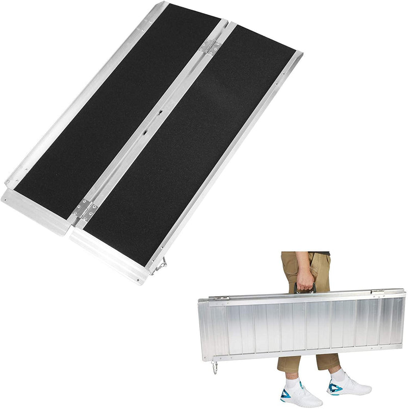 4 ft. Portable Wheelchair Ramp Aluminum, Lightweight Easy To Transport, Single Fold Wheelchair Ramps, For Doorways, Stairs, Porch