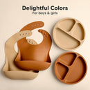 KeaBabies 2-Pack Silicone Baby Bibs for Eating - Sturdy Food-Grade Silicone Bibs for Babies Girl, Boy, Large Food Catcher, Clean & Put On Easily, Waterproof Toddler Feeding Essentials (Terracotta) by TinyTreasures Baby Boutique