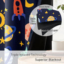 Kids Space Rockets Blackout Curtains - 100% Blackout, Thermal Insulated, Noise Reducing, Perfect for Kids Room and Nursery, 2 Panels (Color Pop Rockets, W52×L84) by TinyTreasures Baby Boutique