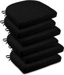 downluxe Indoor Chair Cushions for Dining Chairs, Soft and Comfortable Textured Foam Kitchen Chair Pads with Ties and Non-Slip Backing, 16" x 16" x 2", Black, 6 Pack by CozyNest Decor