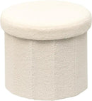 B FSOBEIIALEO Storage Ottoman Cube, Round Ottomans with Storage Foot Stool Footrest for Lving Room, Boucle Ottoman Seat for Dorm Room,Faux Teddy Fur, Cream White 15"x15"x15" by CozyNest Decor