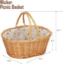 Wicker Picnic Basket with Double Folding Handles, Natural Large Willow Hamper Empty Basket Cheap Easter Eggs Candy Storage Wine Basket for Toy, Flower, Wedding（White 16inch） by GreenHaven Gardens