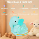Alarm Clock for Kids with Night Light, Sleep Training Clock Time to Wake Clock, Rechargeable Silicone Light for Bedroom, Perfect Sleep Companion for Boys Girls, Green Elephant by TinyTreasures Baby Boutique