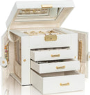 AKOZLIN 4-Tier Jewelry Box Leather Jewelry Storage Organizer with 3 Drawers Lockable for Women Girls Ring Necklace Earring Bracelet Holder with Mirror White by TinyTreasures Baby Boutique