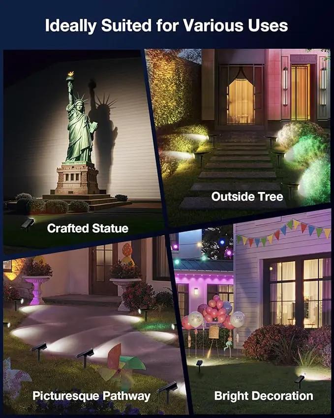 Solar Power Spotlight Outdoor Waterproof Landscape LED Accent Lighting for Yard, Tree, Plants, Walls, Path, Garden, Statues, Adjustable Brightness,Dusk to Dawn Long Lasting 4 Pack Cool White, photo 4 of 9
