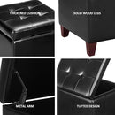 Adeco Storage Ottoman Foot Rest Stool, Leather Ottoman Footstool with Wood Legs and Hinged Lid, 18" Small Foot Stool Bench for Living Room, Bedroom, Black by CozyNest Decor