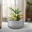 Kante 11.8" Dia Round Concrete Planter, Cement Plant Pots with Drainage Hole and Rubber Plug for Outdoor Indoor Garden Home, Modern Curvaceous Design, Natural Concrete by GreenHaven Gardens